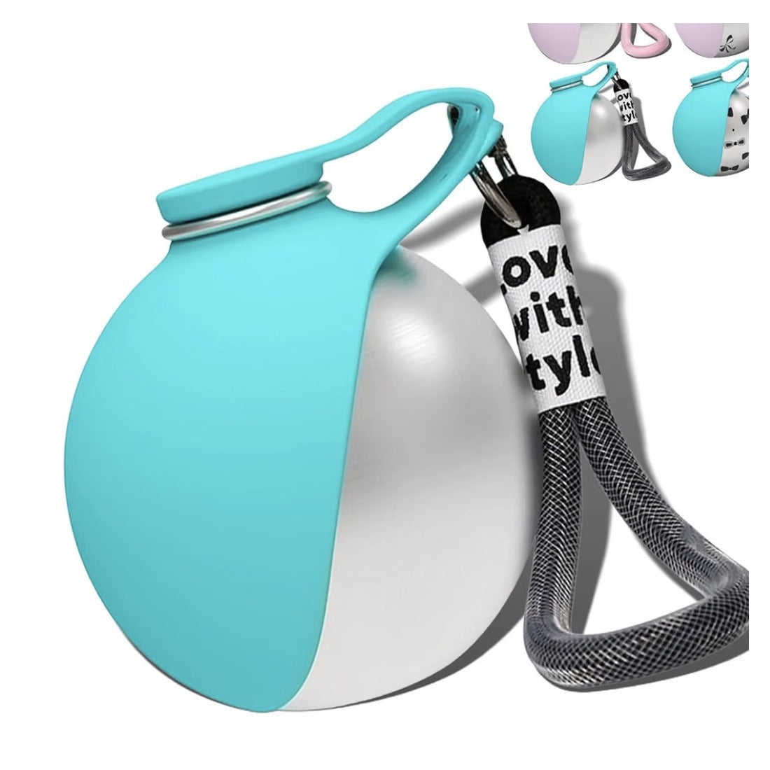 Blue stainless-steel PupSphere portable dog water bottle
